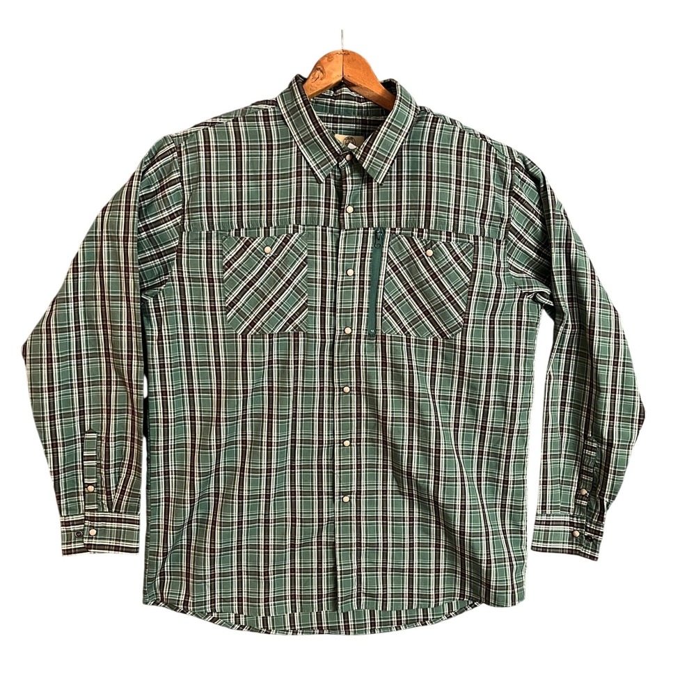 Haband Travelers Mens Plaid Long Sleeve Pearl Clasp Shirt Plaid Size L Western